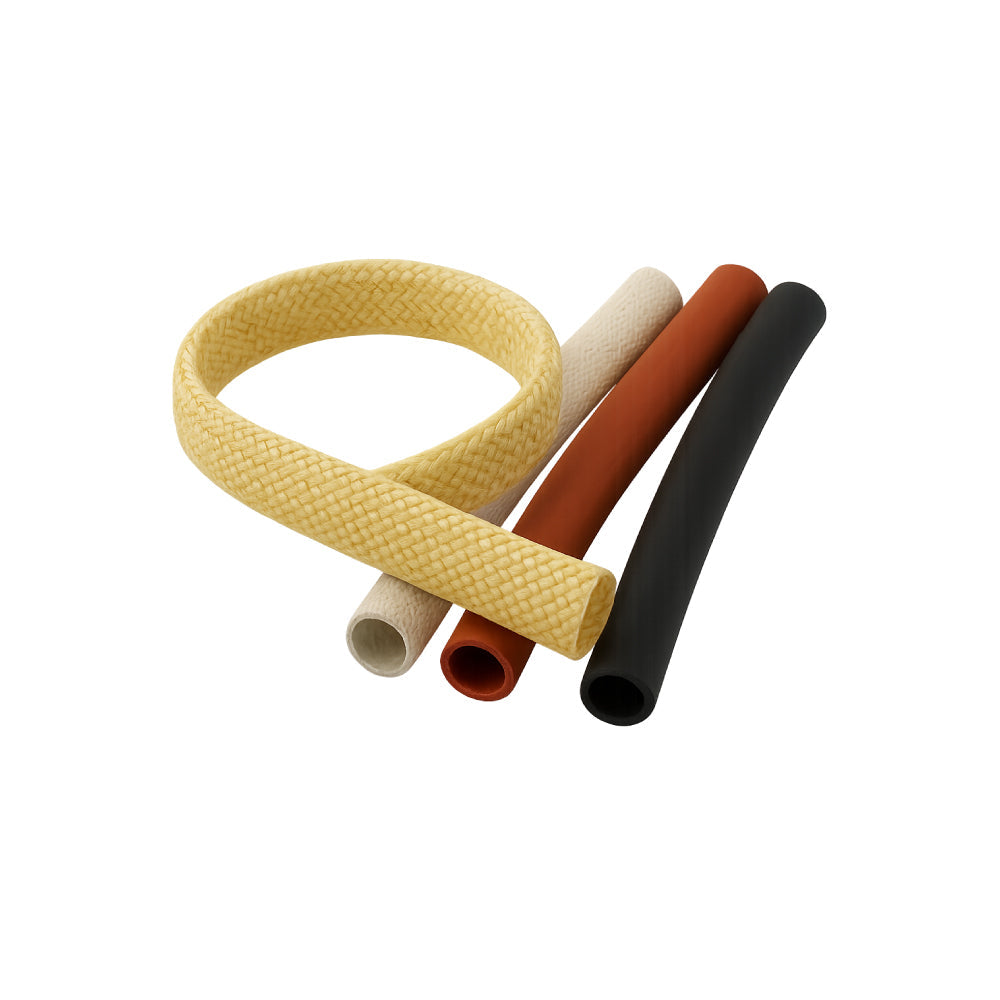 Assorted high temperature sleeving including Kevlar and silicone-coated fibreglass sleeves for thermal cable and hose protection