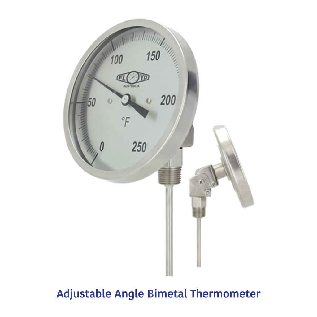 Stainless steel adjustable angle bimetal thermometer with dial face for industrial temperature measurement from -50 °C to 550 °C