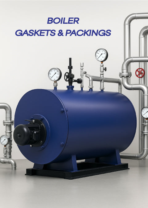 Industrial boiler system with connected pipes and pressure gauges – Boiler gaskets and high-temperature packing solutions.