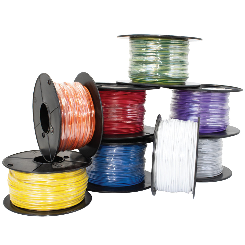 Assorted coloured electrical insulation cables, including PVC, silicon, VSD, and steel braided types, designed for high-temperature, water-resistant, flame-retardant, and EMI-shielded industrial and commercial applications.