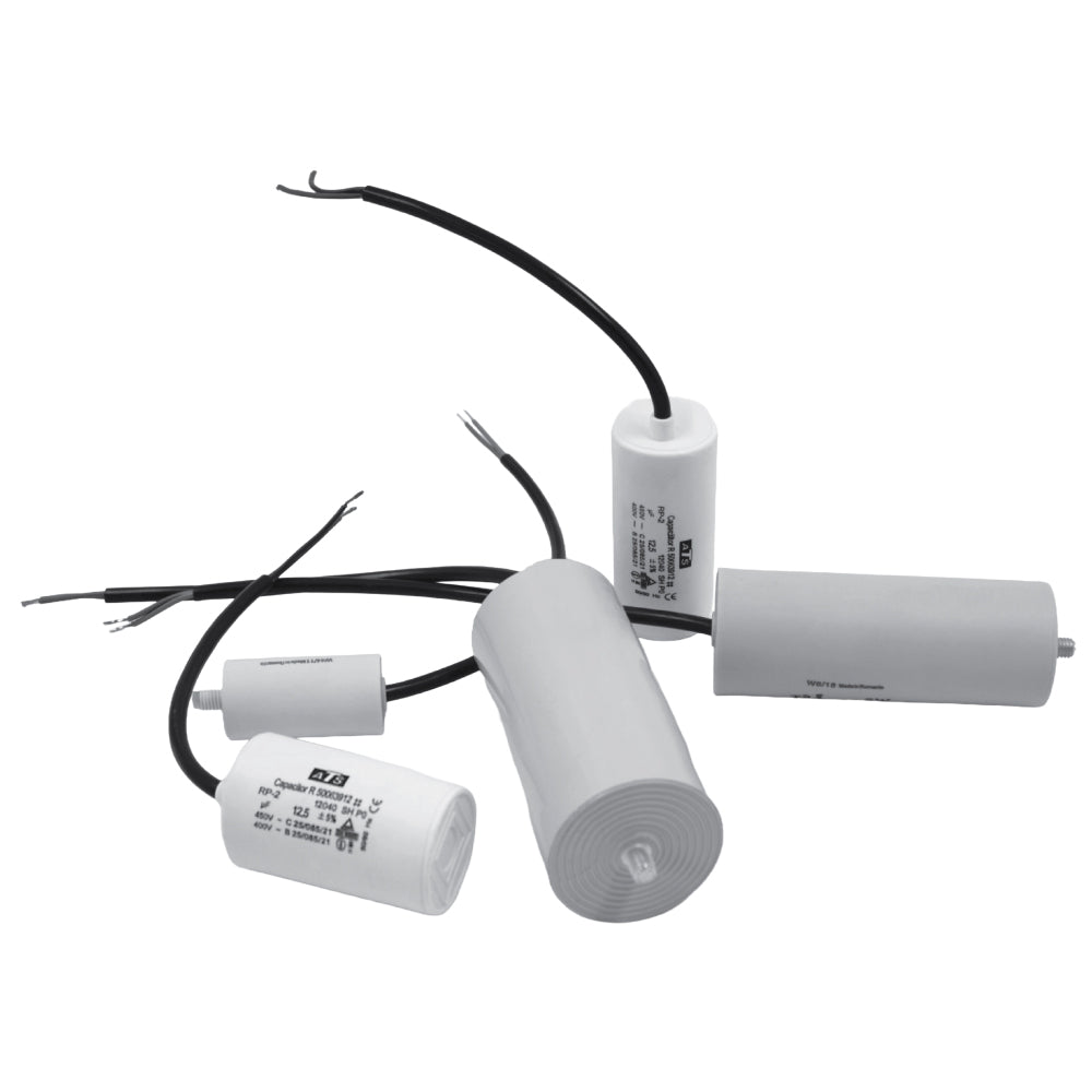 450v run capacitors with wire leads in various sizes for electric motor applications and hvac systems