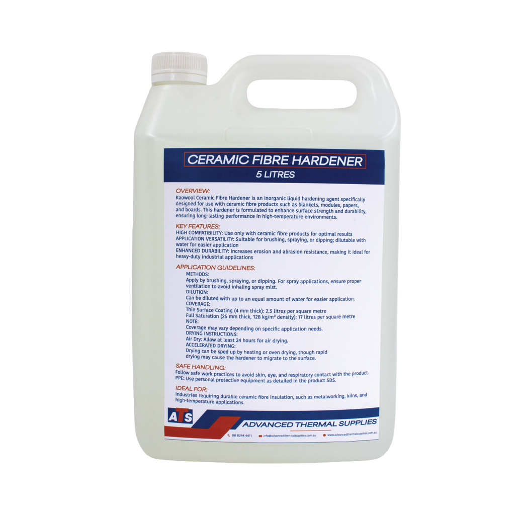 5-litre container of Kaowool ceramic fibre hardener used for increasing surface strength and durability of ceramic fibre insulation products in high-temperature applications