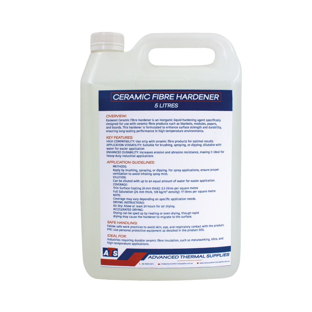 5-litre container of Kaowool ceramic fibre hardener used for increasing surface strength and durability of ceramic fibre insulation products in high-temperature applications