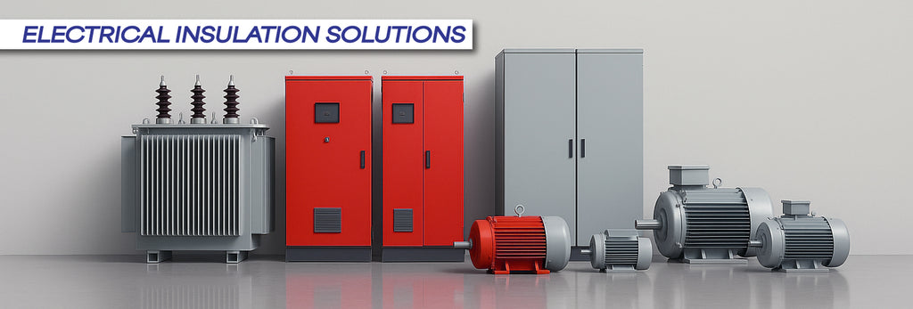 Electrical insulation image showing control cabinets, motors, and insulators – representing insulation materials for motors, panels, and switchgear supplied by Advanced Thermal Supplies