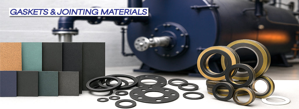 Industrial gaskets and jointing materials including spiral wound gaskets, compressed fibre sheets, and sealing materials for steam, boiler, and flange sealing applications.
