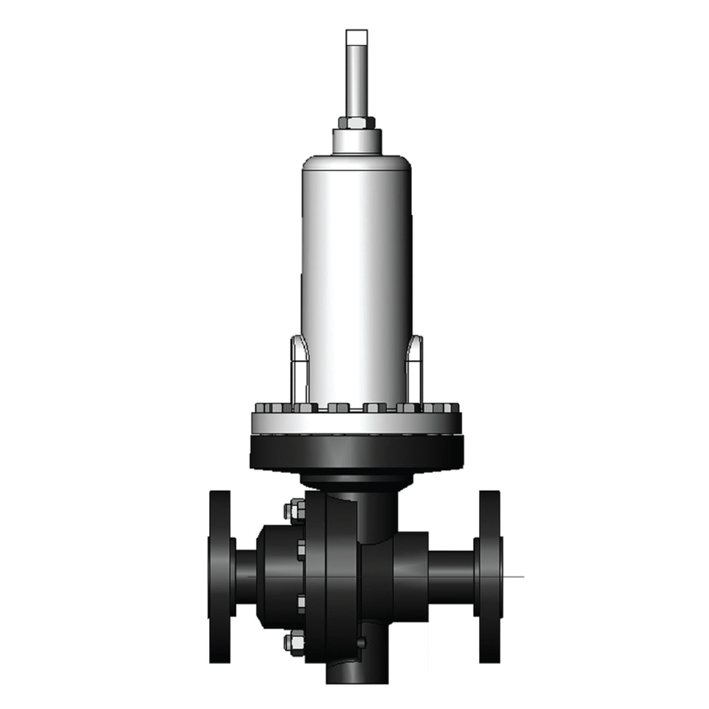 Jordan Mark 50HP back-pressure regulator with elongated spring housing, designed for high-pressure industrial applications up to 450 psi.
