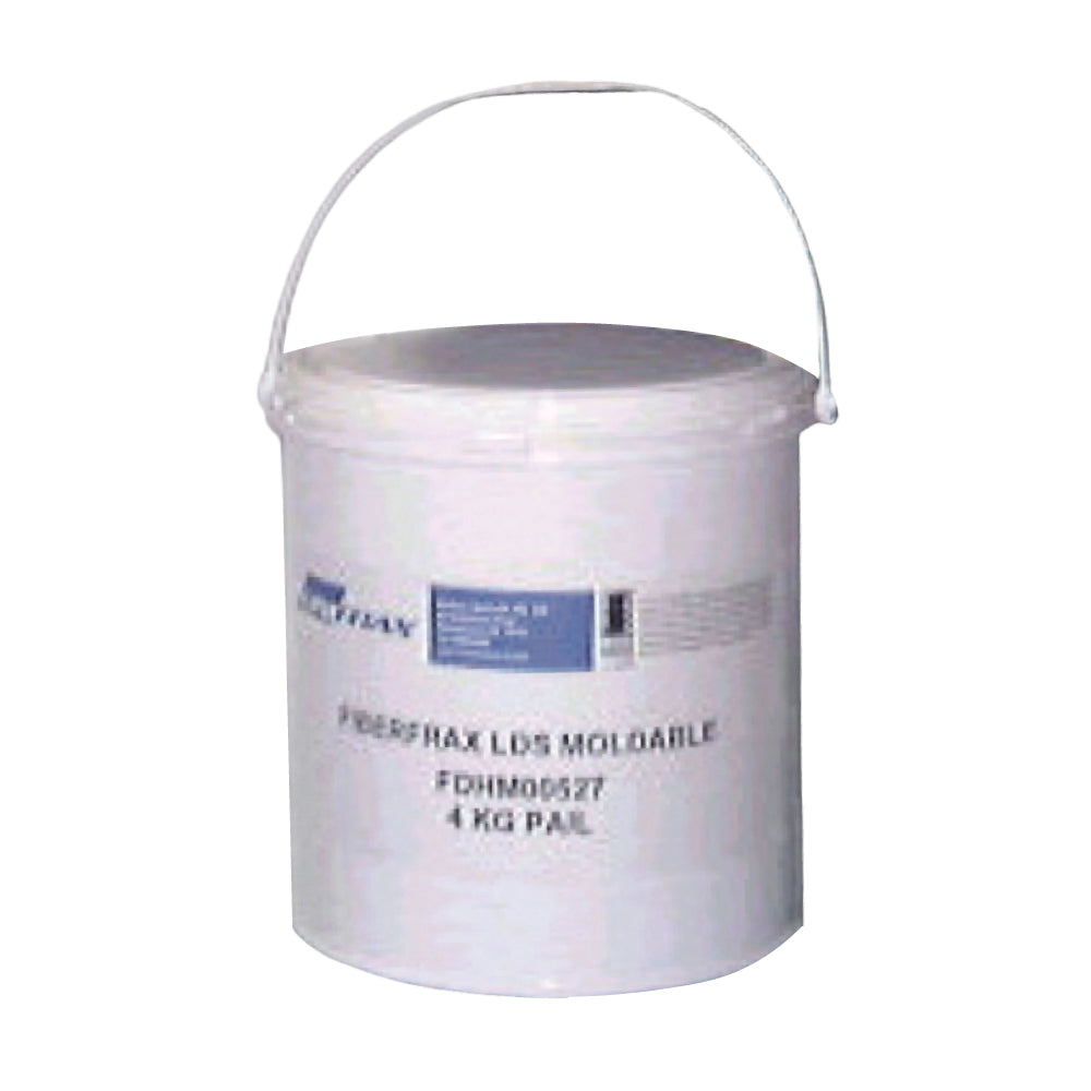 Fiberfrax LDS Moldable white plastic bucket, used for high-temperature insulation and refractory repairs