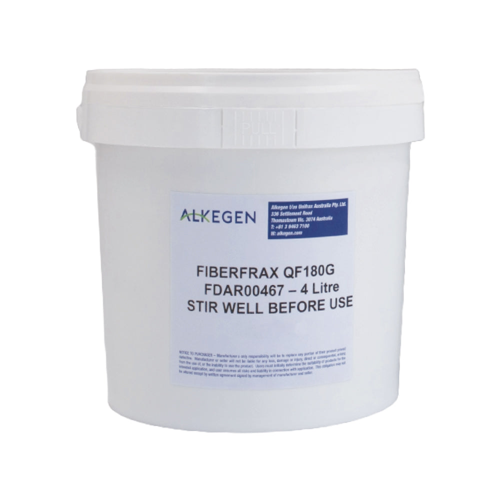 Fiberfrax Q1810 refractory coating bucket in 4-litre for high-temperature erosion and chemical resistance, displayed on pale grey background