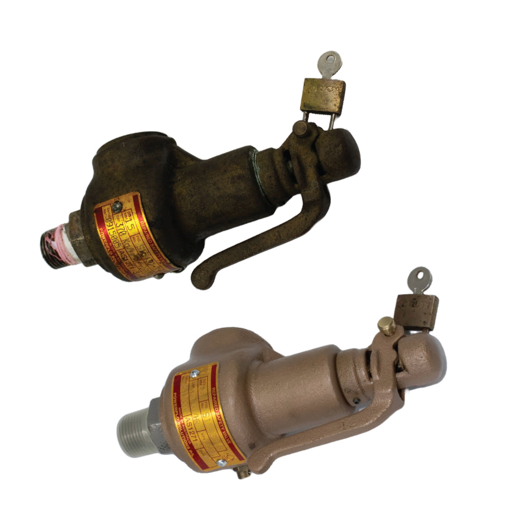 reconditioned industrial safety valves with bronze bodies and inspection tags for performance restoration