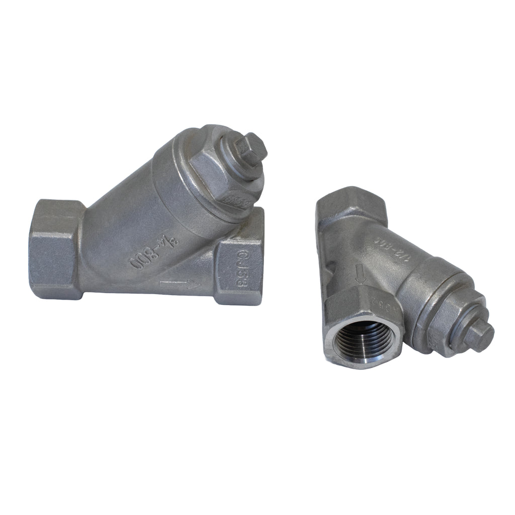 stainless steel y strainers with female threaded ends for water oil gas and chemical filtration