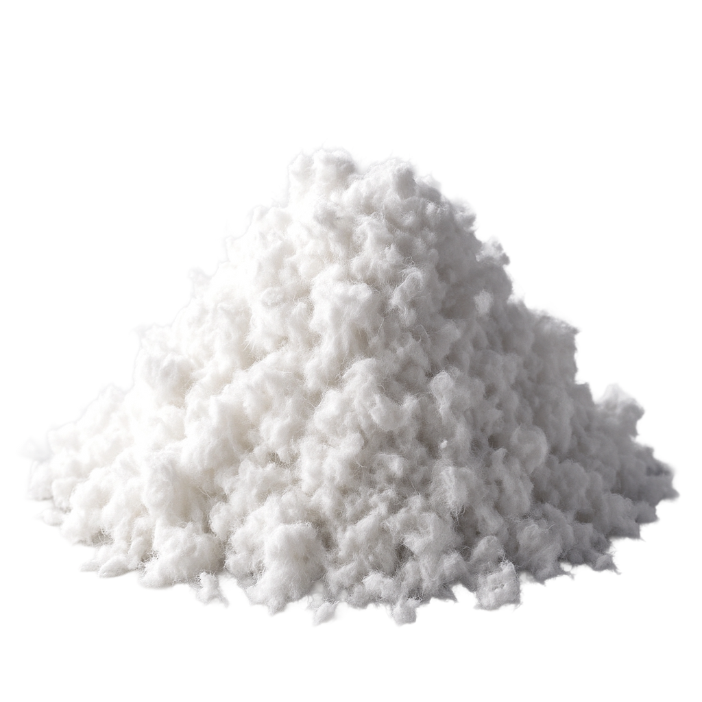 Loose white ceramic fibre bulk insulation piled on a light grey surface, showcasing soft, fluffy high-temperature material used for gap filling, furnace linings, and custom insulation.