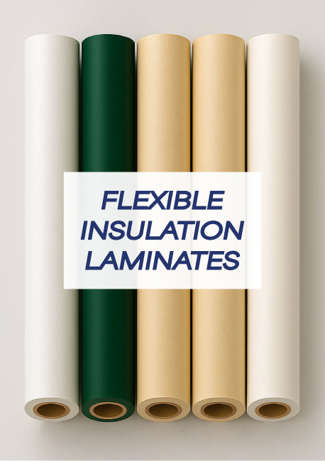 Rolls of flexible insulation laminates including DMD, Mylar®, NMN, and Nomex® Class H materials, used for electrical insulation in motors, transformers, and slot liners.